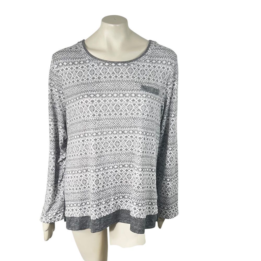 Cuddl Duds Shirt Top Womens XXL Gray‎ Fair Isle Long Sleeve Geometric Soft Cozy